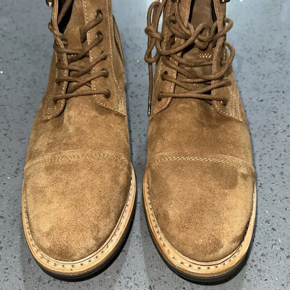 Frye Men’s Russell Boots Size 7.5m Tan Leather Suede Cap Lace /Zip Up FR41606